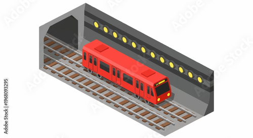 Red Subway Train Arriving at Station Platform.