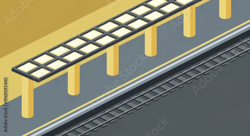 Isometric Train Station Platform with Tracks.