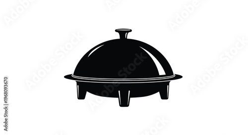 A black silhouette of a classic domed serving dish with a base isolated on white