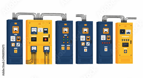 Industrial Electrical Control Panels with Gauges and Switches.