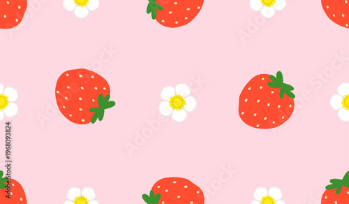 Summer seamless pattern with strawberry cute cartoon