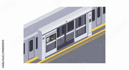 Modern Train Doors at Station Platform Isometric View.