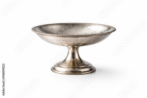 hammered antique silver compote dish curved pedestal base aged patina dishes isolated white background