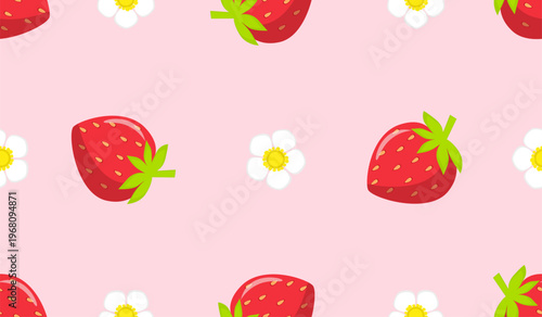 Summer seamless pattern with strawberry cute cartoon