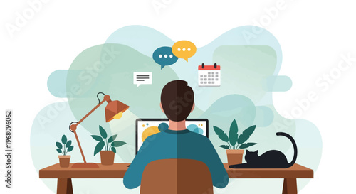 Man sitting at desk with computer 5.