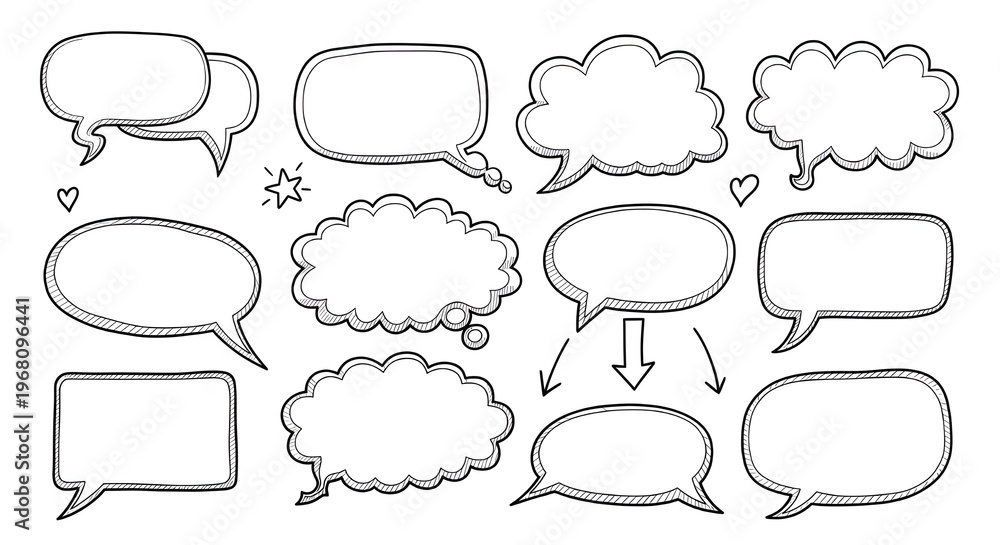 Fototapeta premium Set of 14 Hand-Drawn Doodle Speech Bubbles Vector Illustration