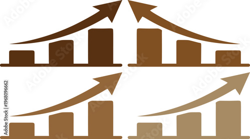 Growing business bar chart, upward trend graph, financial success data visualization, economic growth vector illustration for marketing and reports