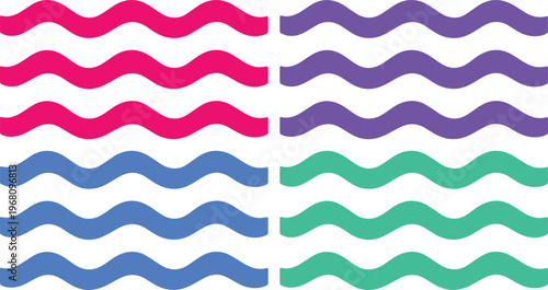 Líneas onduladas de colores vibrantes, conjunto de patrones de ondas minimalistas, elementos gráficos curvos en formato EPS
