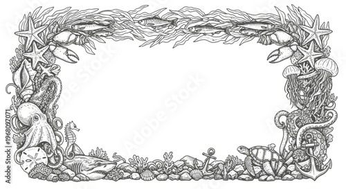 Vine leaves frame border design element.