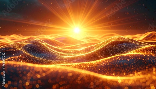 Golden Glowing Waves under a Bright Light A Captivating Abstract Illustration for Design and Creative Projects.