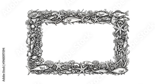 Seafood frame border with starfish.