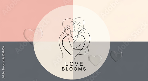 Heartfelt love blooms illustration with floral heart design and minimalist colorful background