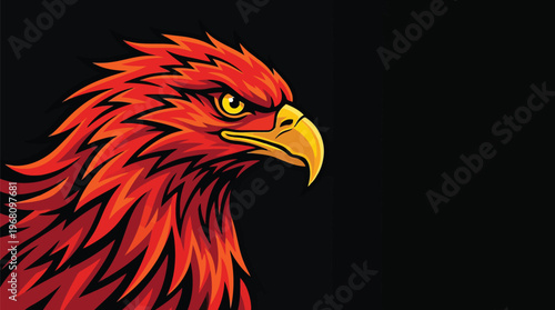 A vibrant illustration of a fierce eagle's head on a dark background