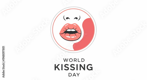 World kissing day illustration with smiling lips and text on white background celebrating love and affection