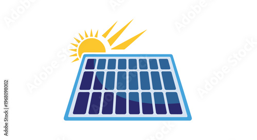Illustration of a solar panel with the sun symbolizing renewable energy and sustainability