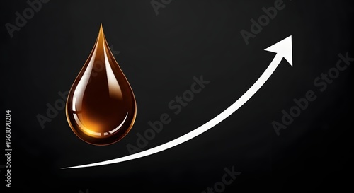 Rising oil prices concept with shiny droplet and upward arrow