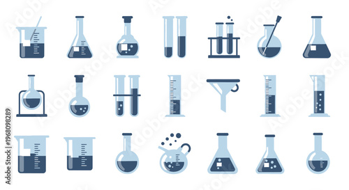 Illustration of various laboratory glassware used in scientific research and experiments