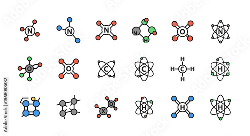 Illustrated chemical bonds and molecular structures on a white surface vector illustration