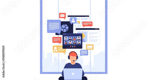 Man working on laptop computer terminal.