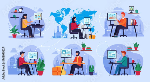 People working on computers at desks.