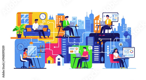 People working on computers together.