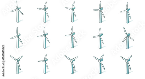 Illustration of a Grid of Wind Turbines: Energy, Technology and Environmental Awareness