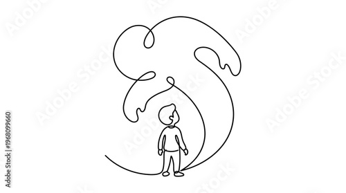 Continuous One Line Drawing Figure Facing Giant Shadow Fear Minimalist