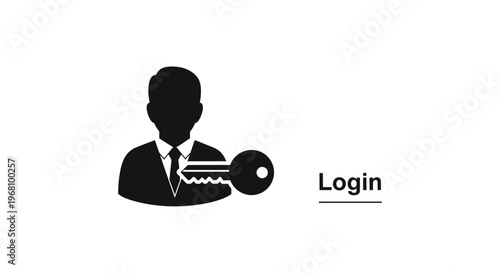 Silhouette of a person and key representing login access and security