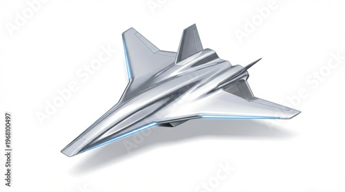 Futuristic Stealth Fighter Jet Concept in Polished Chrome with Blue Glow - 6th Generation Aircraft