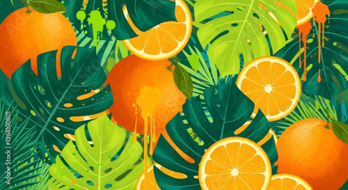 Oranges and Sliced Oranges Closeup.