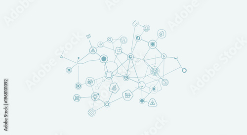 Abstract illustration of interconnected nodes and lines representing a complex network or system