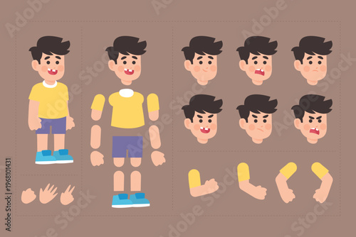 Cartoon Boy Character Set with Body Parts Builder and Facial Expressions Flat Vector Illustration
Cute Boy Character Pack
Kids Character Set
Kids Character Set