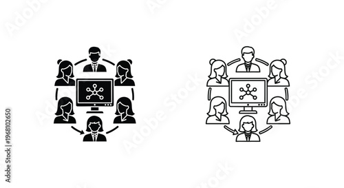 People around computer with starburst screen Vector