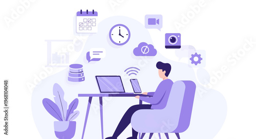 Woman sitting at desk with laptop.