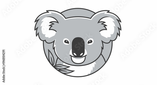 Charming koala illustration design featuring an adorable animal in grayscale.