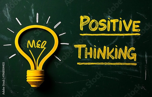 Positive Thinking Concept with Light Bulb on Chalkboard Background