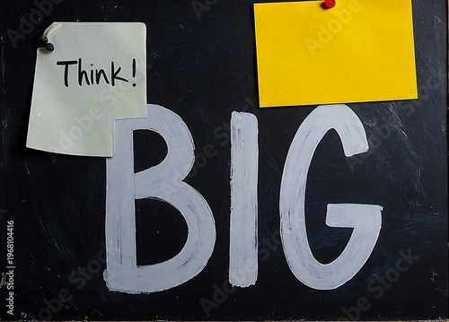Inspirational chalkboard with 'Think BIG' message and sticky notes