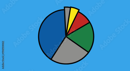 Colorful pie chart illustration with various segments on a vibrant blue background analysis