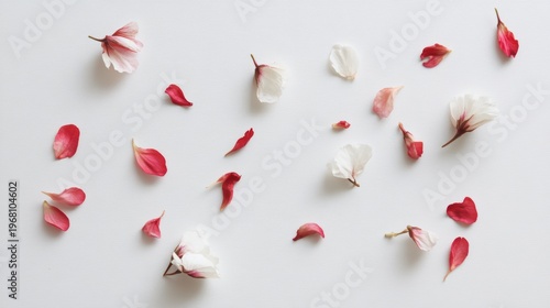 Delicate Floral Petals Spread Across a Light Background in a Harmonious Arrangement of Colors and Textures Evoking Spring and Freshness