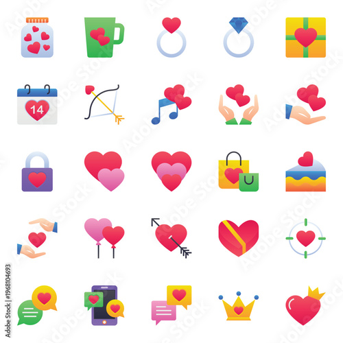 Gradient color icons set for Valentine's day