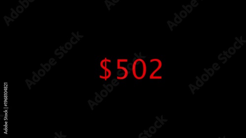 Red Digital Dollar Counter Increasing on Black Background