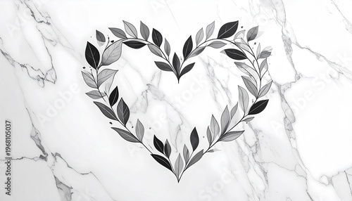 Heart Shape Made of Leaves on a Marble Background