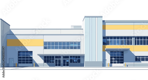 Architectural Illustration of a Modern Industrial or Commercial Building Facade