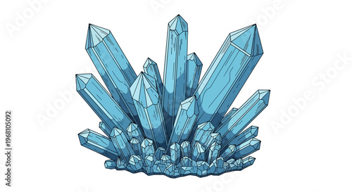 Artistic illustration of a cluster of blue crystals against a clean white background