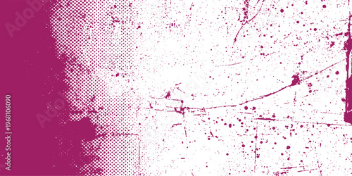 An abstract pink grunge background featuring watercolor paint splashes and ink stains on a dirty paper texture with a colorful splatter design element