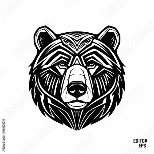 A stylized illustration of a bear's face showcasing geometric patterns and lines on its fur