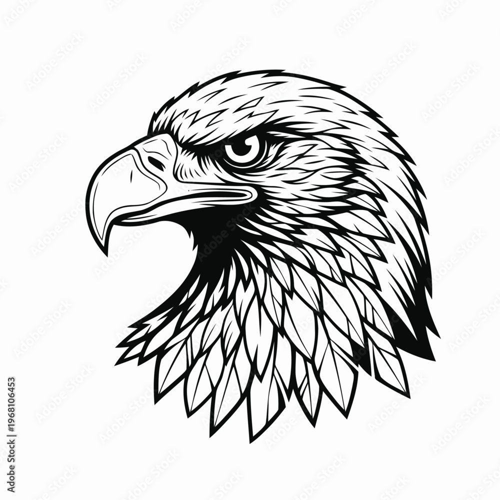 Obraz premium A striking illustration of an eagle's head showcasing sharp beak and intense gaze