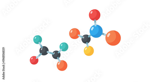 Molecular structures illustration depicting scientific study, chemistry, and atom composition