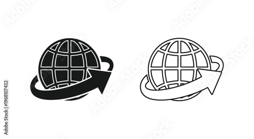 Global logistics icon. World globe with arrow.