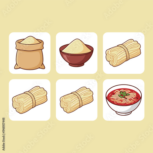 Collection of laundry detergent pods and liquid capsules with cute blue detergent mascot character icon